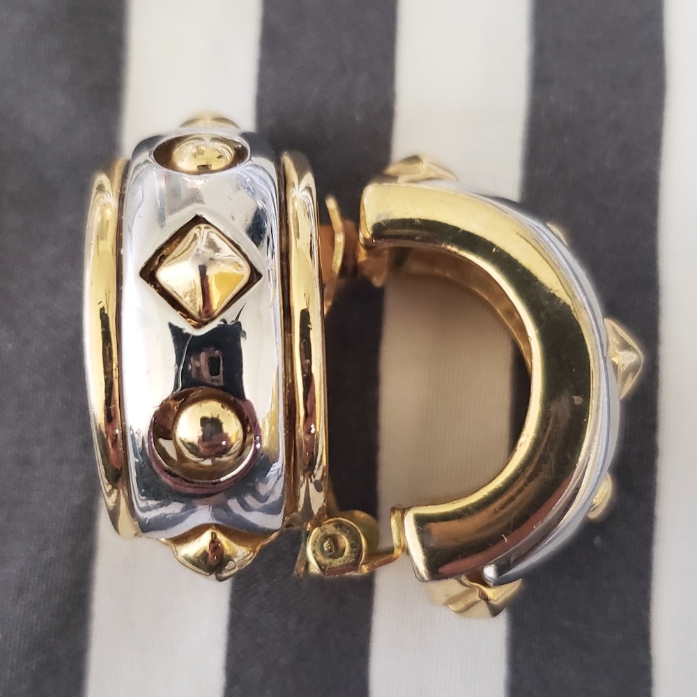 Vintage Gold and Silver Studded Half-hoop Earrings - Picture 2 of 3
